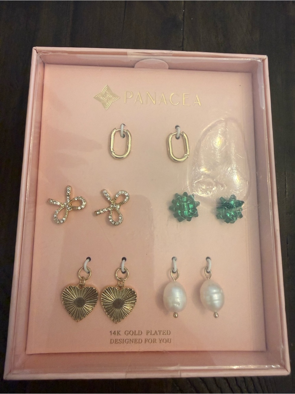 Panacea Gold-Plated Earring Set with Green and Pearl Accents